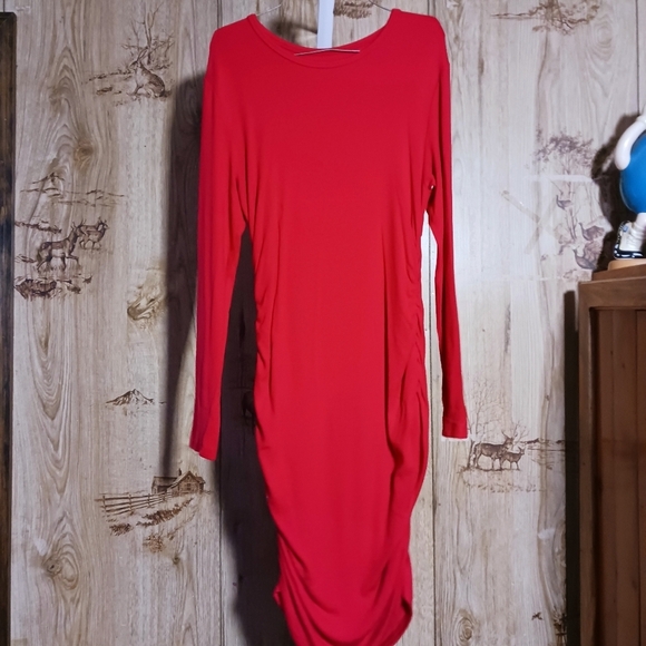Valentines Day Red Ruched Sides Body Boat Neck Body Con Dress Size Medium - Picture 1 of 9